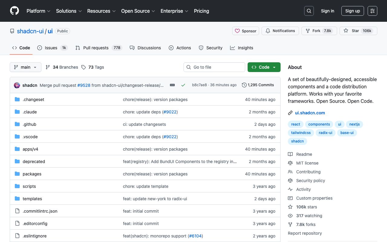 shadcn/ui screenshot